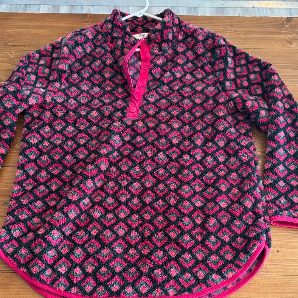 Terra & Sky Pink Geometric Diamond Fleece Pullover Snap Neck 0X 14W